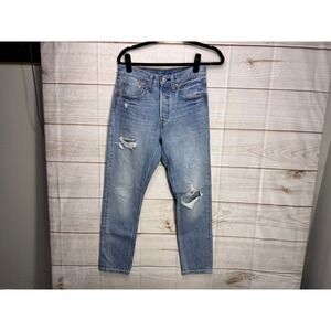 Levis 501 S Women's High Rise Distressed Light Wash Button Fly Jeans 26x28